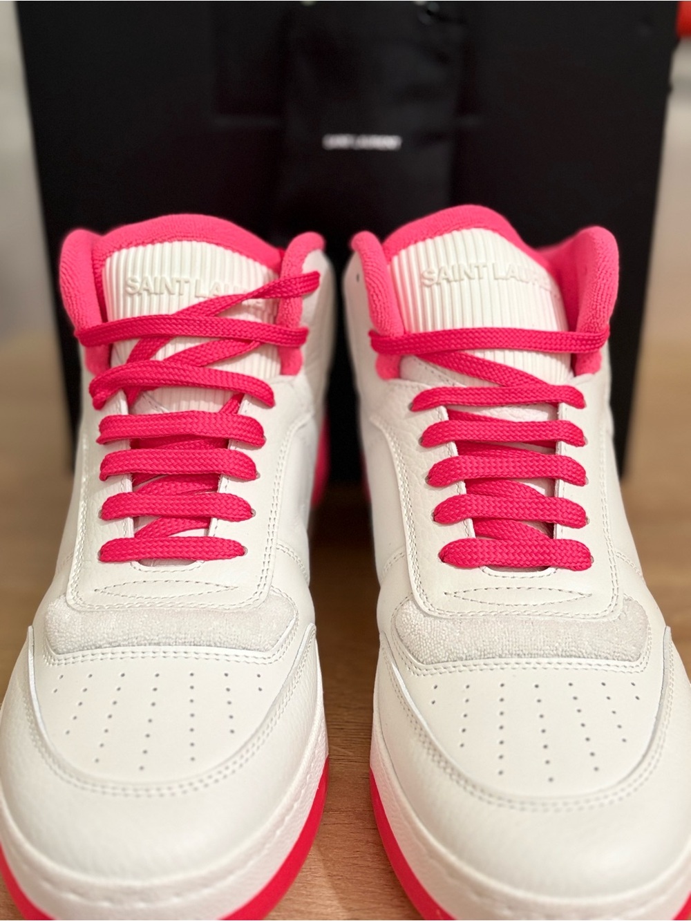 Saint Laurent White and Hot Pink high-Top Sneakers